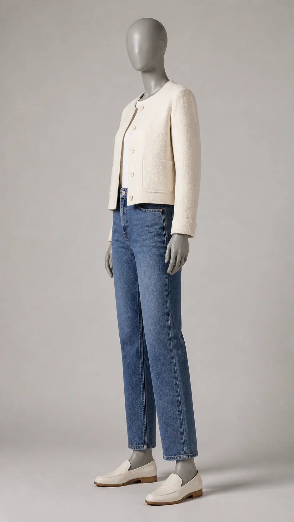 Cream Jacket Denim Set