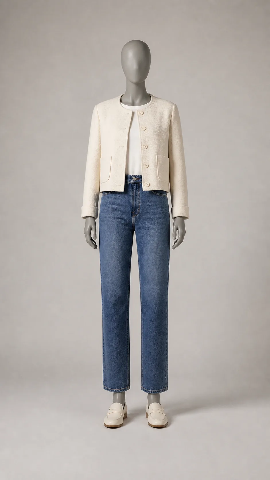 Cream Jacket Denim Set