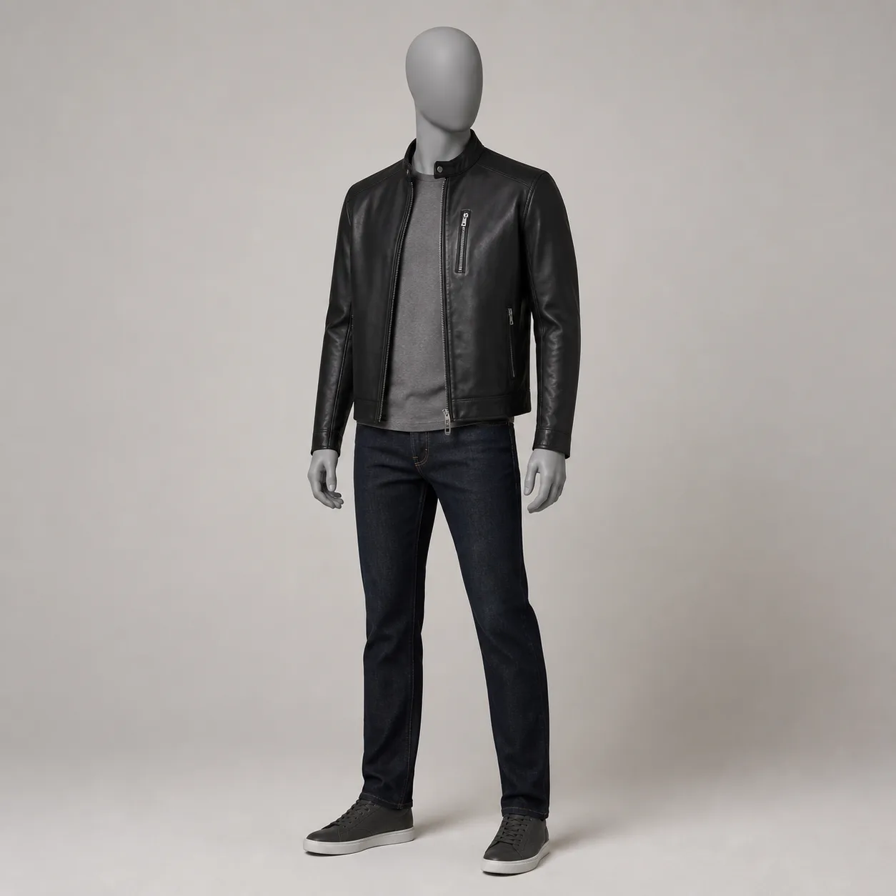 Black Leather Denim Set