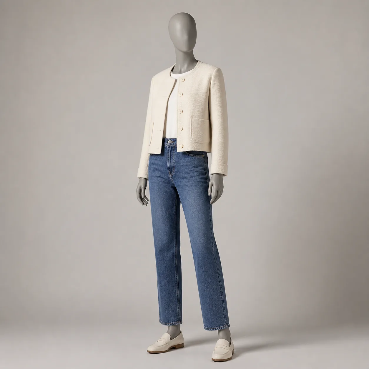 Cream Jacket Denim Set