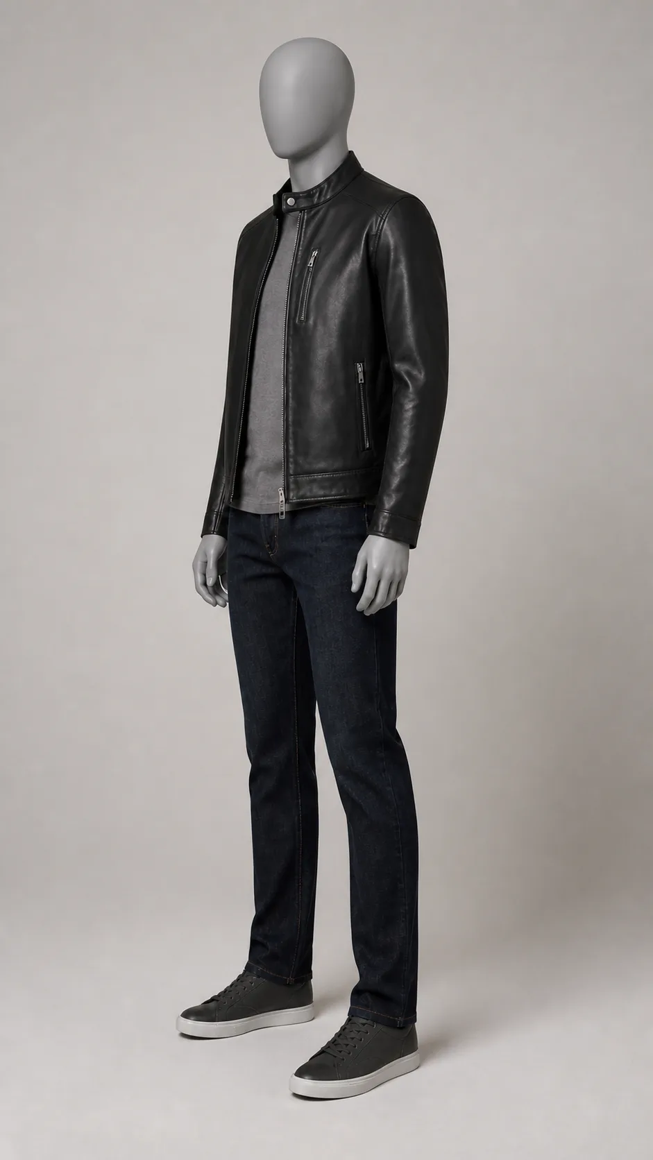 Black Leather Denim Set