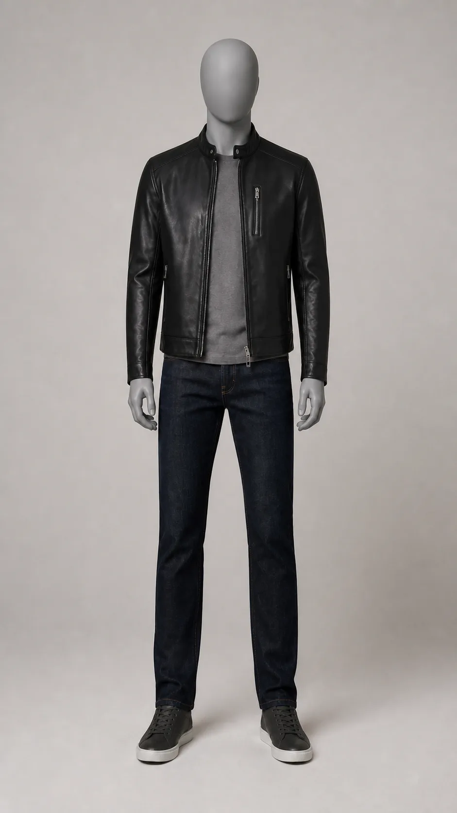 Black Leather Denim Set