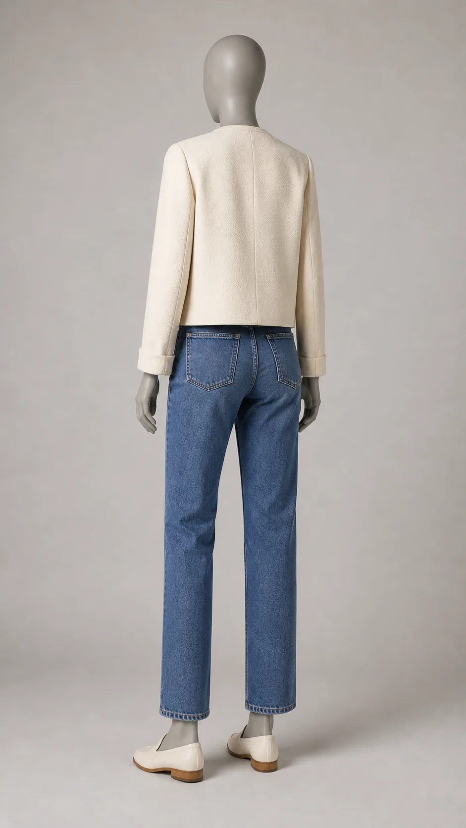 Cream Jacket Denim Set